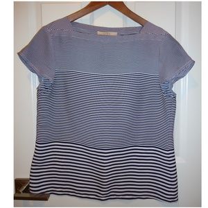 Ann Taylor LOFT Navy/ White Striped Silky Blouse